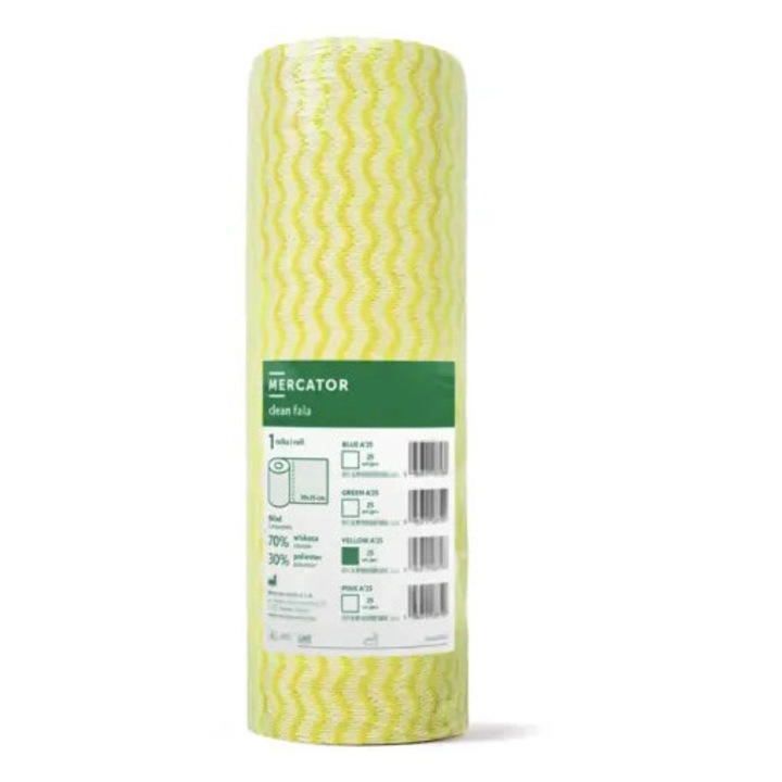 Laveta industriala pe rola 70% vascoza cu 30% poliester, model ondulat, galben, 25 bucati