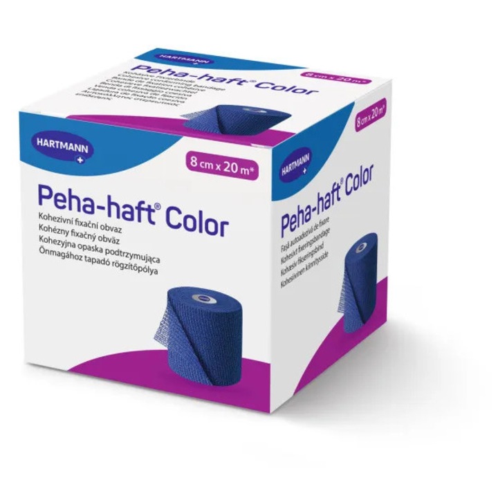Fasă elastică autoadezivă Hartmann, albastru, extensibilitate 100%, consum redus de material