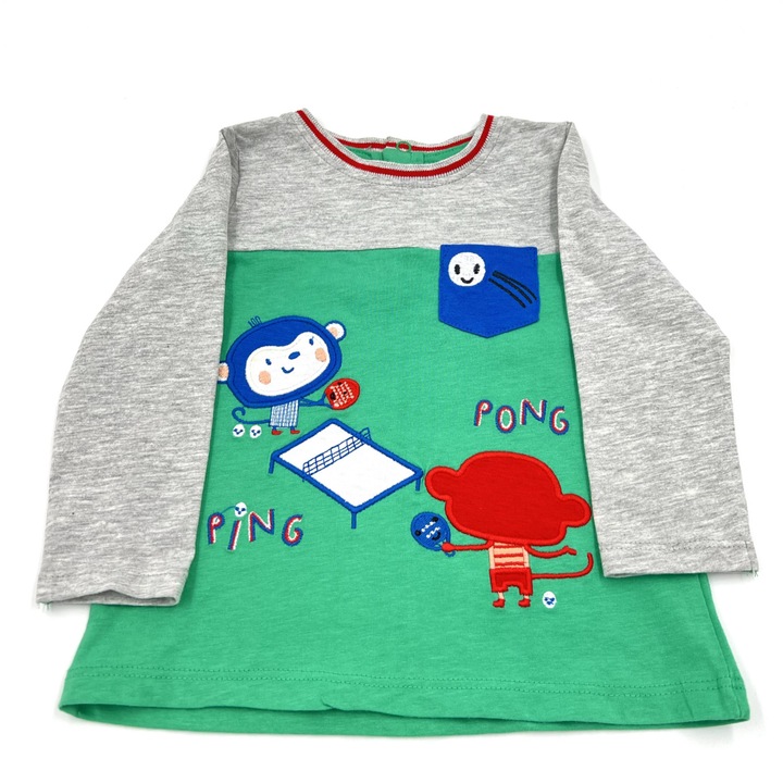 Bluza bebelusi unisex 1 an, Du Pareil au meme, material lejer Bumbac 100%, 74 cm, model Ping Pong, Verde