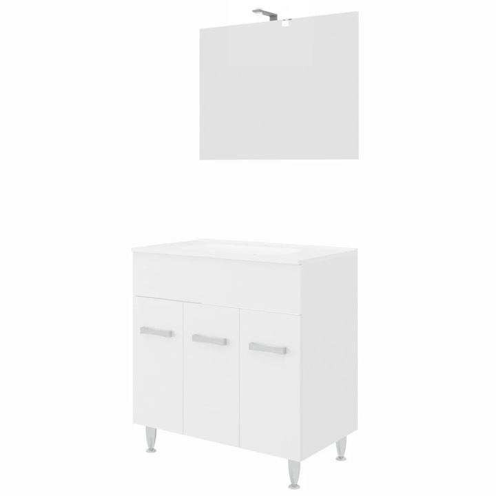 Masca baie + lavoar + oglinda Savini Due Madrid 80, cu usi, alb, 81 x 47 x 87 cm