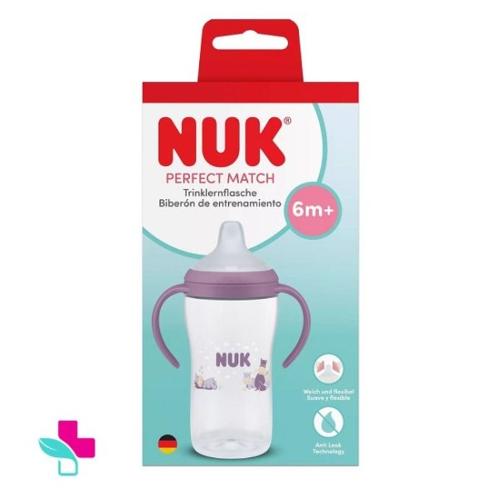 Biberon NUK Perfect Match pentru dresaj 6 luni+ cu indicator de temperatura, culoare violet, 260 ml