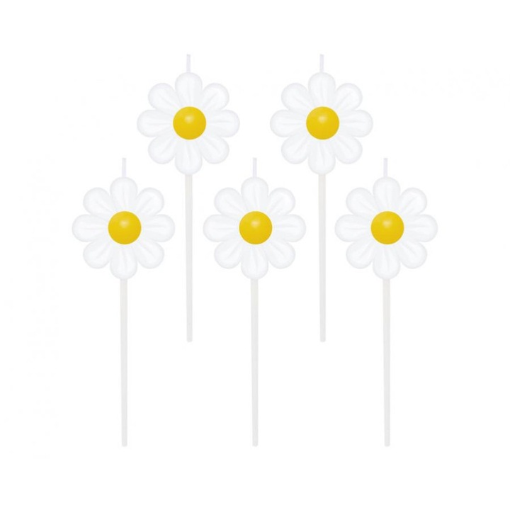 Комплект от 5 свещички за торта Godan маргаритка, двустранен печат, 25см