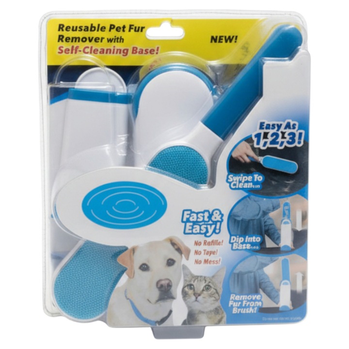 Set 2 perii reutilizabile pentru indepartarea parului de animale MASTPAD, cu baza de autocuratare, pentru caini si pisici