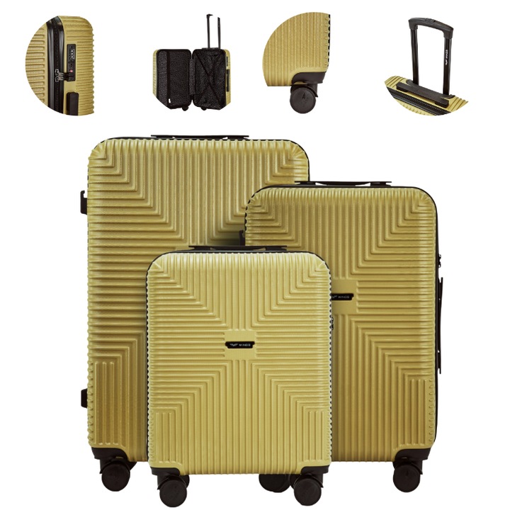 Set Valize 3 In 1 Jackdaw Din Policarbonat Reciclat, Set Trolere Rigid Eco Cu Tsa, Roti Duble 360°, Bagaj Cabina + Mediu + Mare, Set Valize Avion Rezistente La Impact Si Zgarieturi