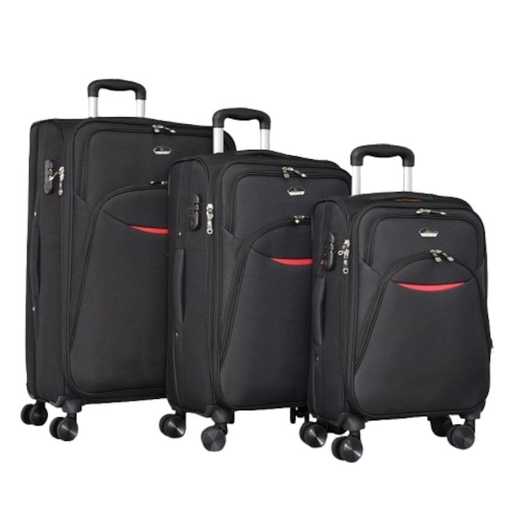 Set Trolere PERFECT++LINE cu extensie 013-1, Textil, 77/30/49 cm, Negre, 3 bucăți
