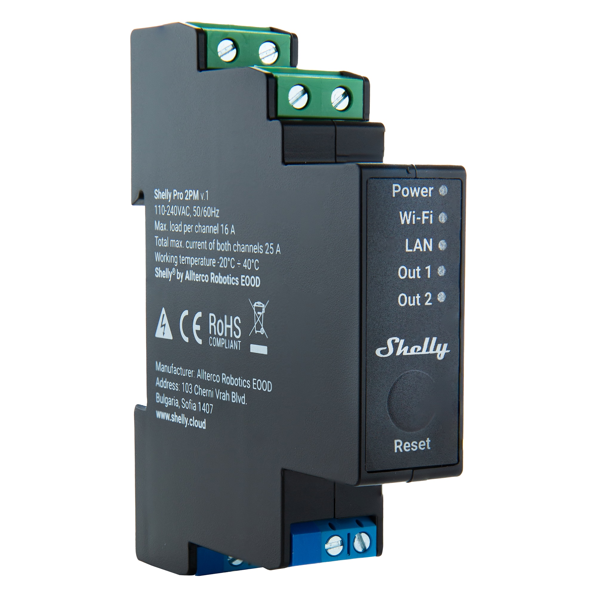 Releu Profesional Shelly Wave Pro 2PM LR, 2 Canale, Montaj pe Sina DIN ...