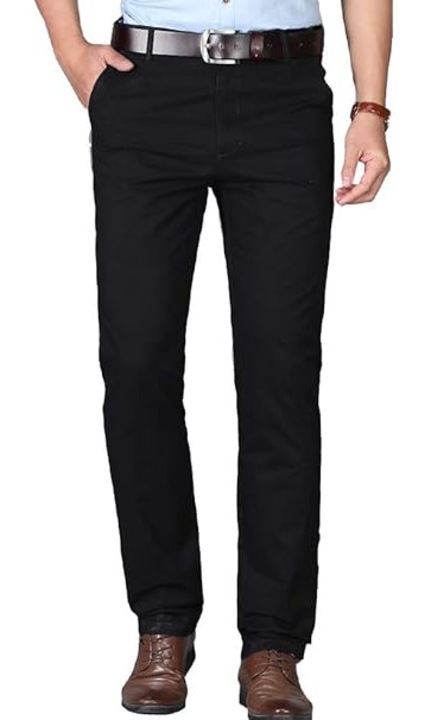 Pantaloni din Bumbac 100% pentru Barbati – Croiala Dreapta, Talie Inalta, Inchidere cu Fermoar, Negri, Marimea 38