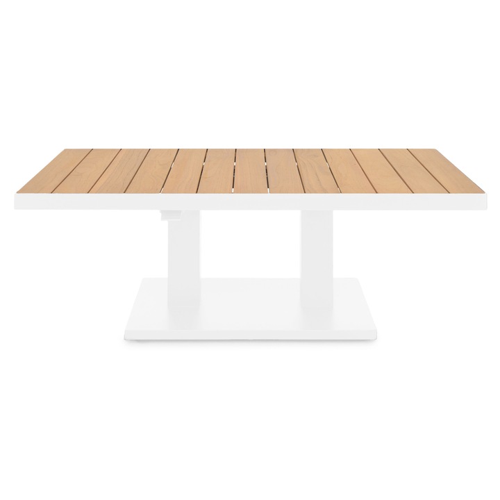 Masa reglabila pe inaltime top teak gradina/terasa, Maison Mex BAKU, L.130 l.75 H.51/71 cm, alb/natur