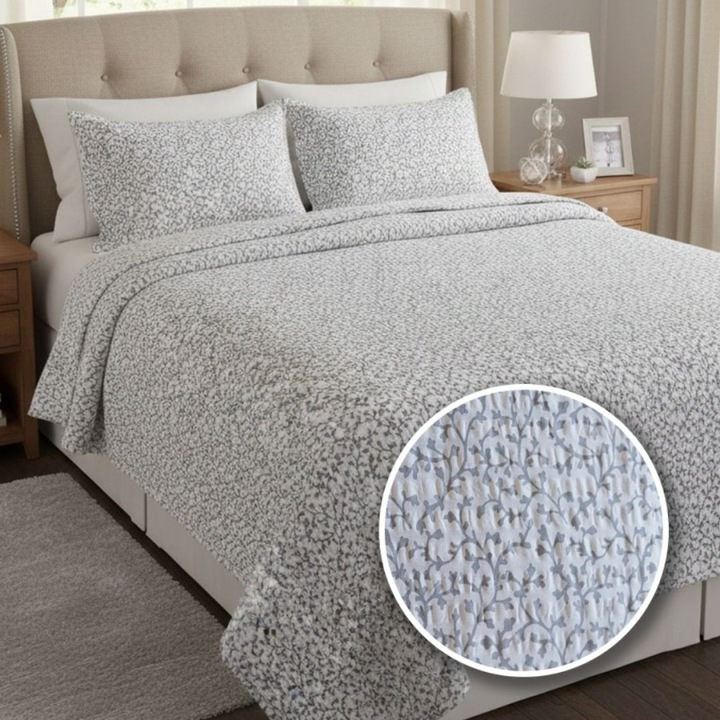 Krepp ágynemű garnitúra, dupla, 100% pamut, 4 részes, gumis lepedő 180x200 cm, Különleges Ágyneműk, Szürke ágak