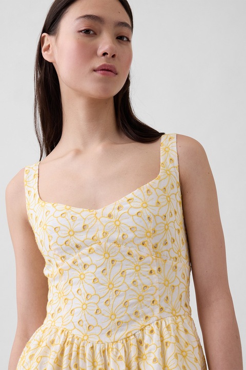 GAP, Rochie evazata lunga, Alb/Galben sofran