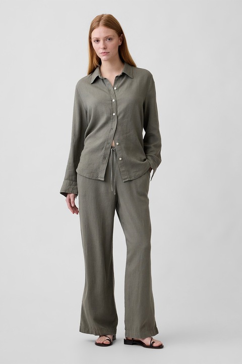 GAP, Camasa din amestec de in cu nasturi, Kaki