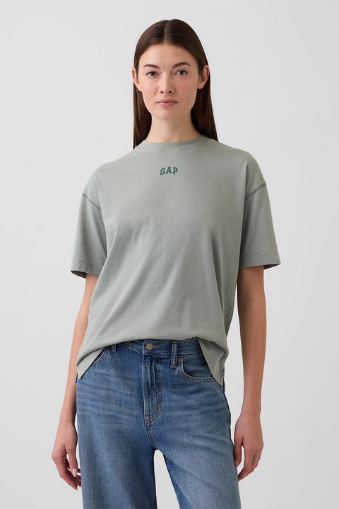 GAP, Tricou supradimensionat din bumbac organic cu imprimeu logo, Verde feriga