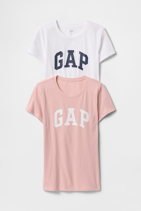 GAP, Set de tricouri cu imprimeu logo - 2 piese, Roz deschis/Alb optic