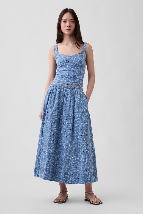 GAP, Къс топ с ажур, Бял/Светлосин