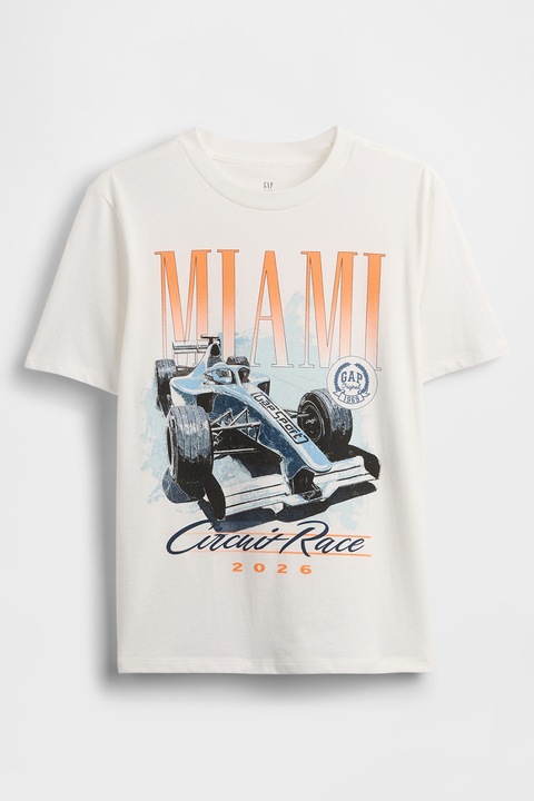 GAP, Tricou din bumbac cu imprimeu grafic, Alb/Portocaliu/Albastru