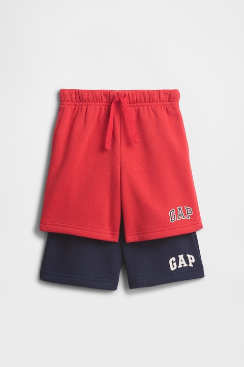 GAP, Set de pantaloni scurti de trening cu imprimeu logo - 2 perechi, Coral/Bleumarin