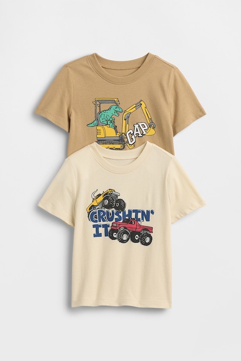 GAP, Set de tricouri din bumbaccu design grafic - 2 piese, Maro deschis