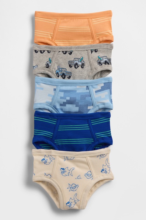 GAP, Set de chiloti din amestec de bumbac organic - 5 perechi, Gri/Bej/Albastru