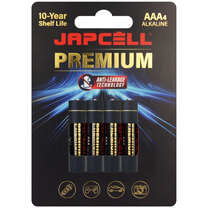 Baterii Japcell Premium AAA / LR3 Alcaline, 1.5V, Set 4 bucati