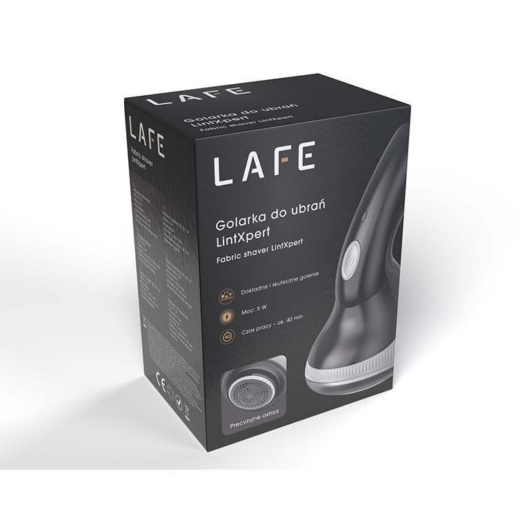 Aparat de curățat scame, LAFE LintXpert, 5 W, fără fir, negru, recipient detasabil