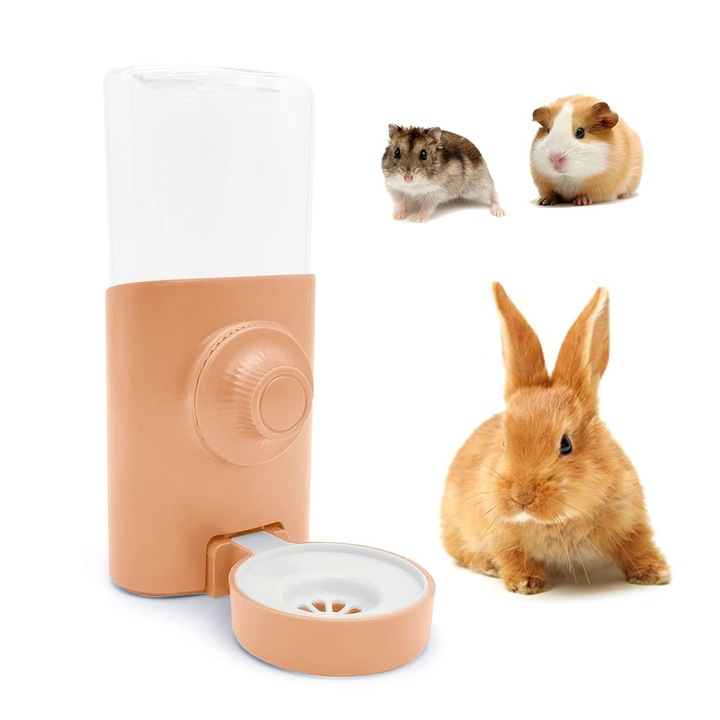 Sticla de apa pentru animale, 600ml, roz, set pentru iepuri, pisici, caini, veverite, hamsteri