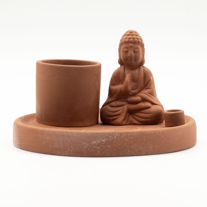 Suport multifunctional pentru tamaie Buddha - Teracota naturala
