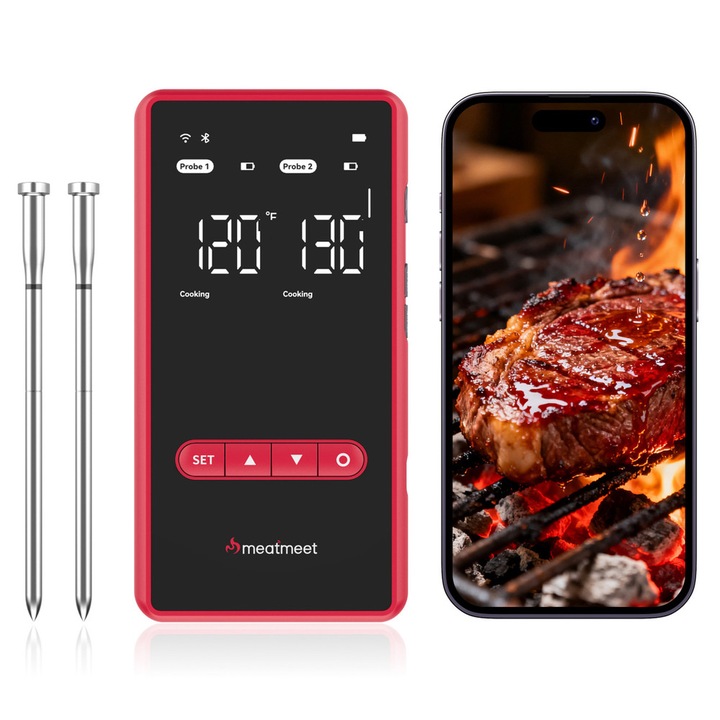 Термометър за готвене Meatmeet X Pro, Дигитален дисплей, Bluetooth, WiFi, IP69, Черен