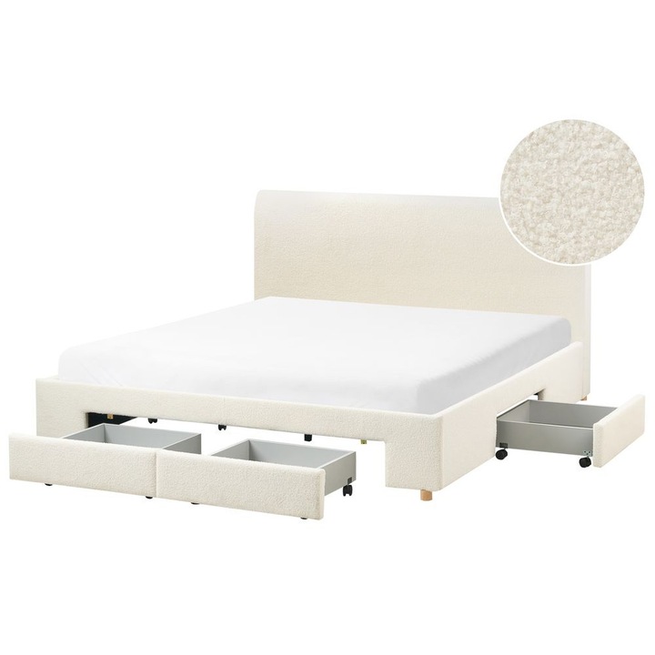 Pat cu sertare de depozitare Boucle Soutrin 180 x 200 cm Alb-murdar