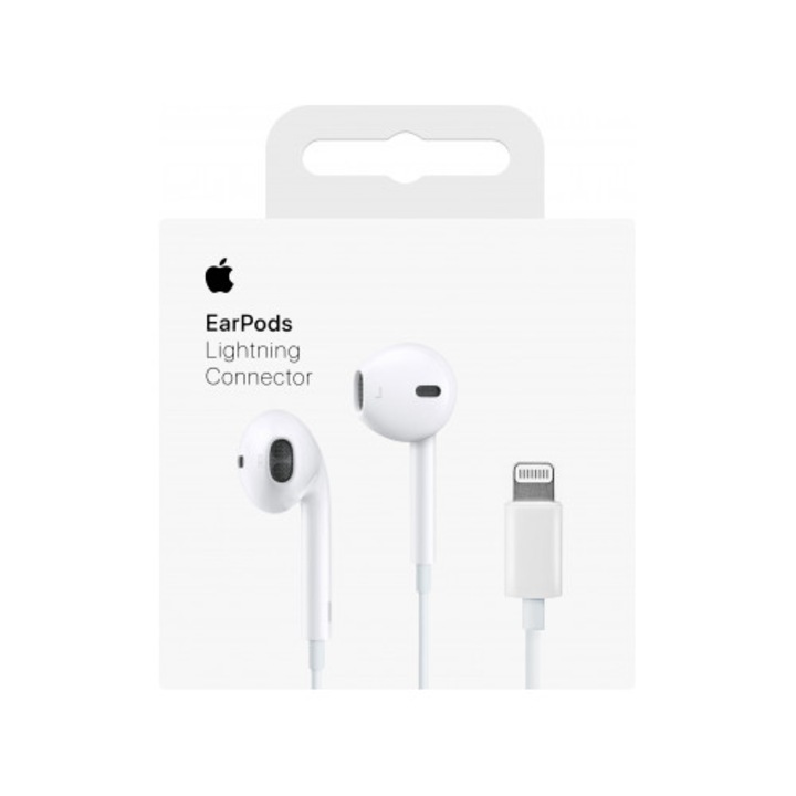 Casti cu fir Apple, In-Ear Lightning, microfon, design ergonomic, Alb