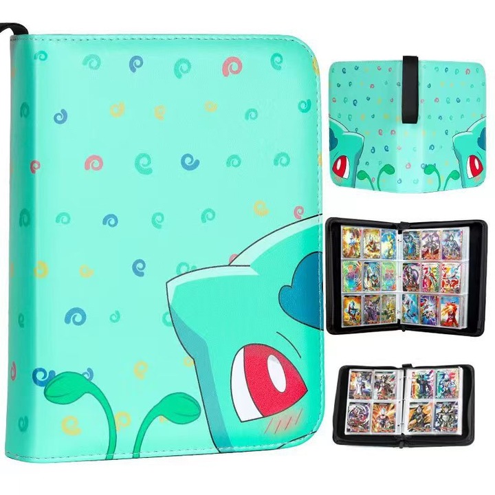 Album de carti Pokemon, 4 compartimente, 50 pagini, 400 sloturi pentru carti, material PU