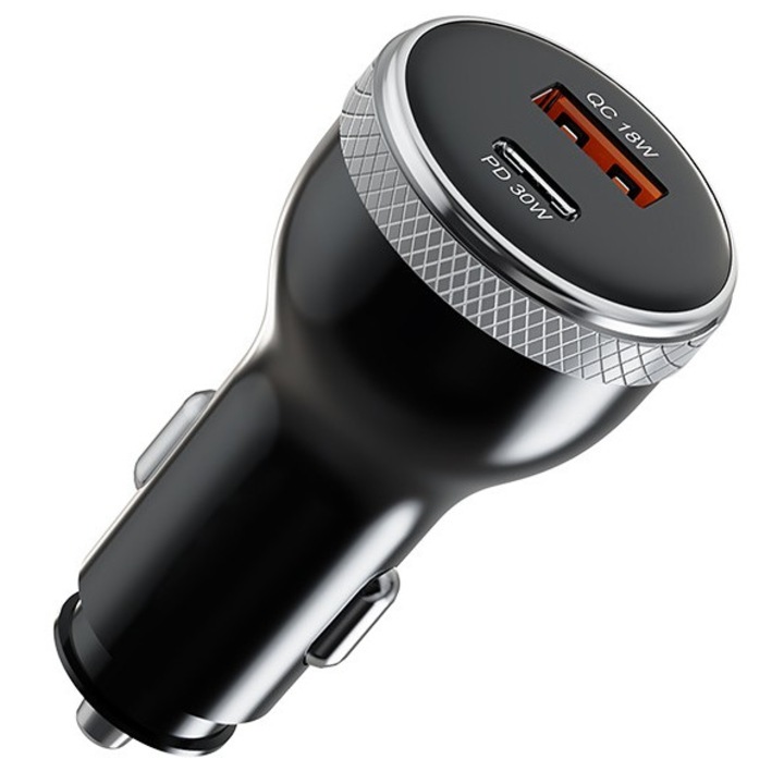 Autós töltő, Tracer ProCharge, 51 W, PD30W + QC 3.0, DC 12/24V, Fekete