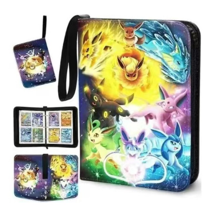 Album de carti Pokemon, 4 compartimente, 50 pagini, 400 sloturi pentru carti, material PU