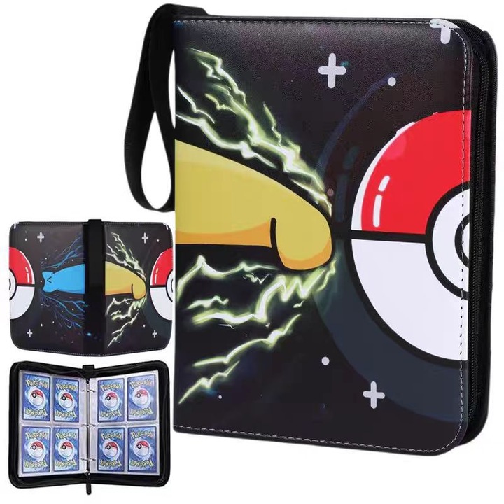 Album de carti Pokemon, 4 compartimente, 50 pagini, 400 sloturi pentru carti, material PU