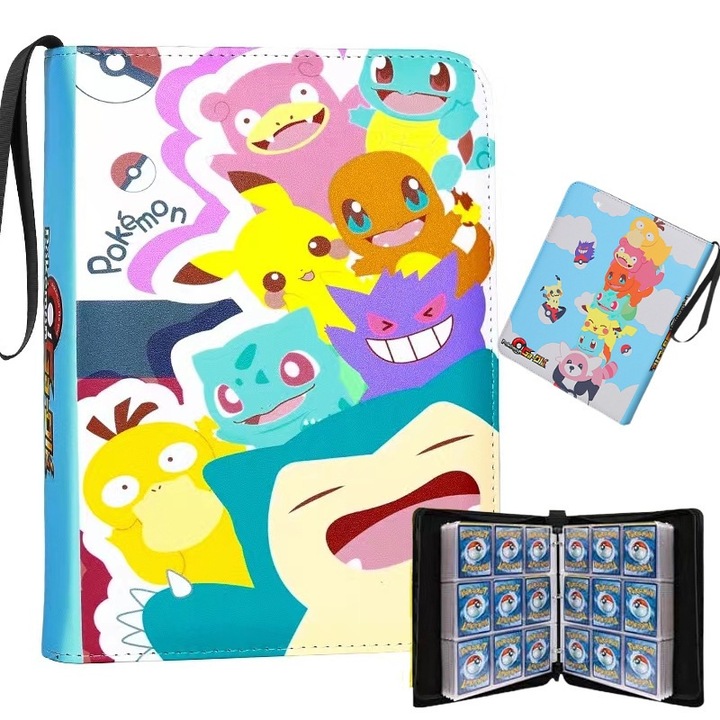 Album de carti Pokemon, 4 compartimente, 50 pagini, 400 sloturi pentru carti, material PU