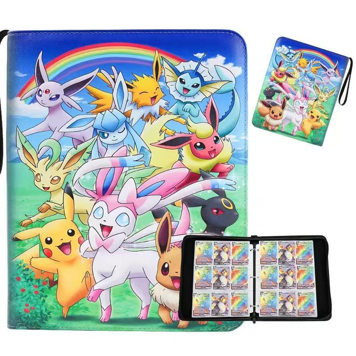 Album de carti Pokemon, 4 compartimente, 50 pagini, 400 sloturi pentru carti, material PU