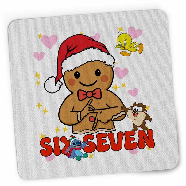 Mousepad Six Seven Omul de Turta Dulce Craciun, 21x19cm