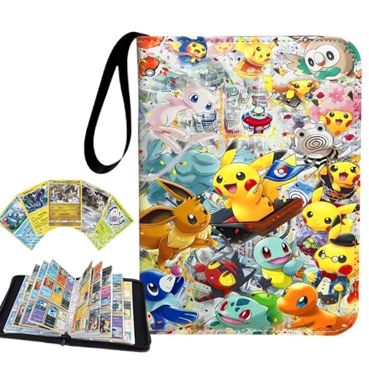 Album de carti Pokemon, 4 compartimente, 50 pagini, 400 sloturi pentru carti, material PU