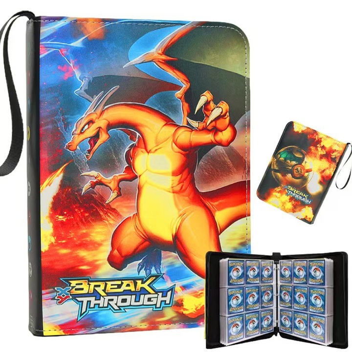 Album de carti Pokemon, 4 compartimente, 50 pagini, 400 sloturi pentru carti, material PU