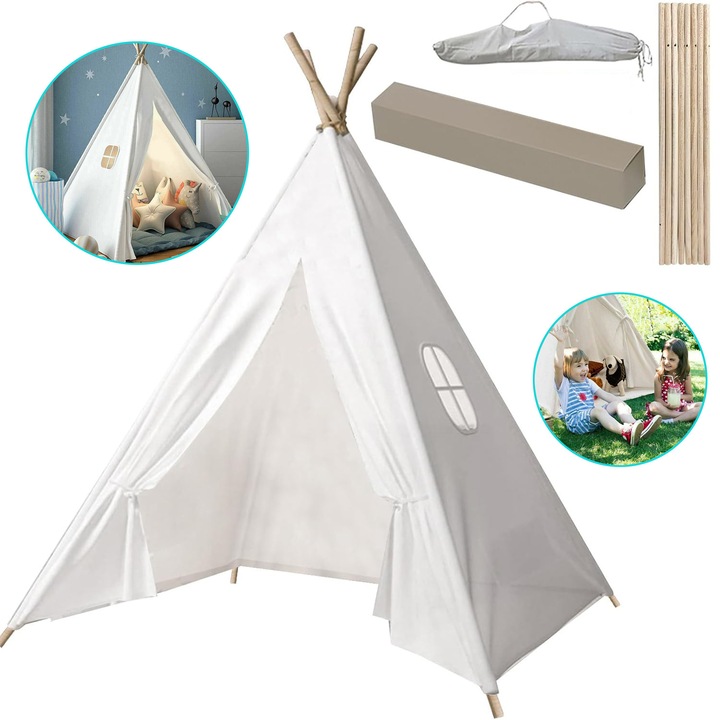Cort Tipi CHOOLY, Bumbac, 120x120x130cm, Pliabil, Ideal pentru Interior si Exterior