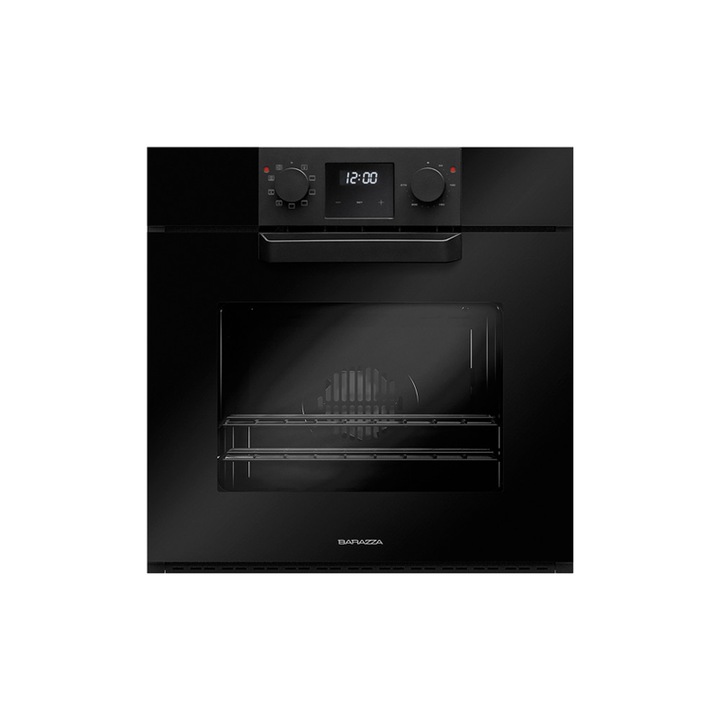 Cuptor electric incorporabil Barazza, colectie Icon One Steel, 60 cm, 66 litri, finisaje de lux, clasa A, premium, 9 functii manuale, panou de control tactil si comutatoare rotative, functie convectie, usa detasabila triplustratificata, negru