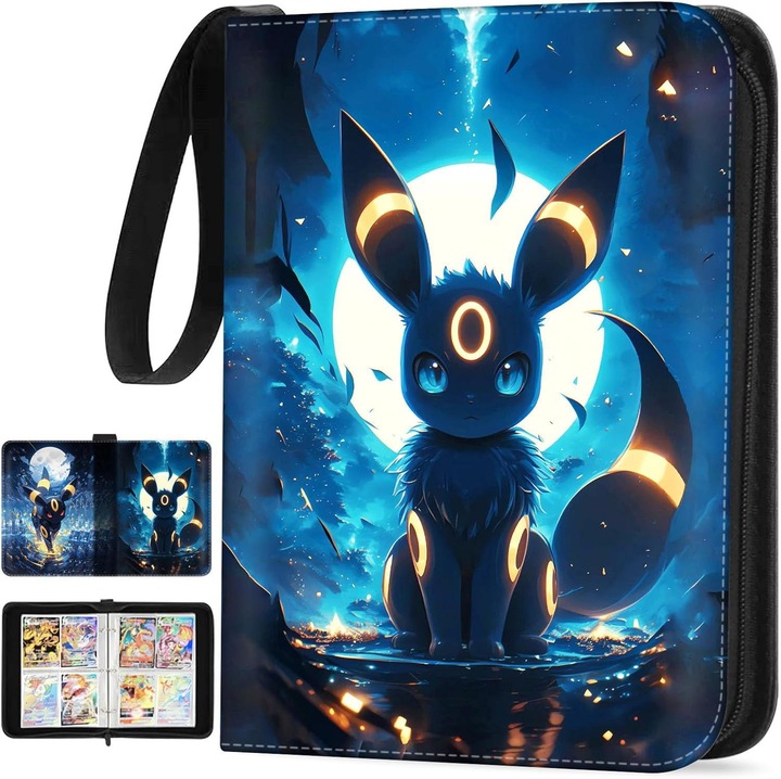 Album de carti Pokemon, 4 compartimente, 50 pagini, 400 sloturi pentru carti, material PU