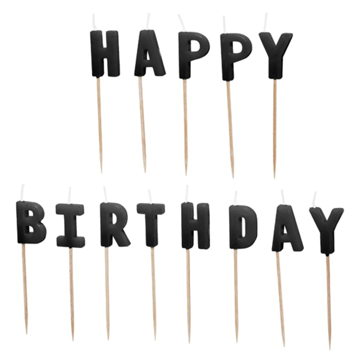 Lumanari pentru Tort cu Litere "Happy Birthday", 2.5 cm, Negru