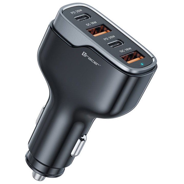 Incarcator auto, Tracer QuickCharger, 60 W, PD 30W/QC 3.0, DC 12/24V, Negru