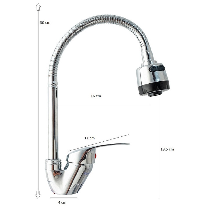 Baterie chiuvetă DarAnDAm, tip lebădă, pipa flexibilă 360°, crom lucios