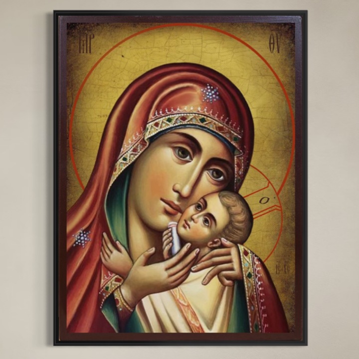 Tablou Canvas Premium, LuxCanva® H1078, Rama Aluminiu Black, Icoana Maicii Domnului Kasperova, 45 X 60 CM, Panza Bumbac 100% 400g/m2, Sasiu, Lemn, Icoana, Viata, Har, Ajutor, Vindecare, Speranta, Mantuire, Mangaiere, Ortodoxie, Living, Dormitor