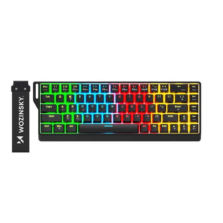 Механична геймърска клавиатура Wozinsky WKGP-1165, С кабел, USB-A, 68 клавиша, RGB, Дължина на кабела 1.5м, Черна