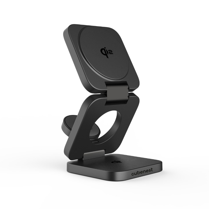 Încărcător magnetic Cubenest Qi2 3-în-1 wireless pliabil alb EQ310