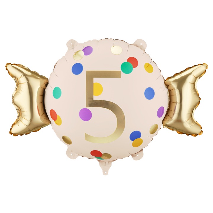 Balon folie Candy cifra 5, 61x37 cm, Auriu/Crem