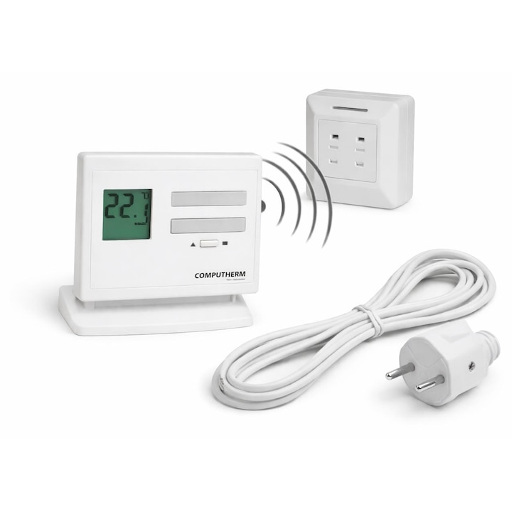 Pachet termostat ambient Computherm Q3 RF, wireless, 2 unitati, alb+stecher+cablu