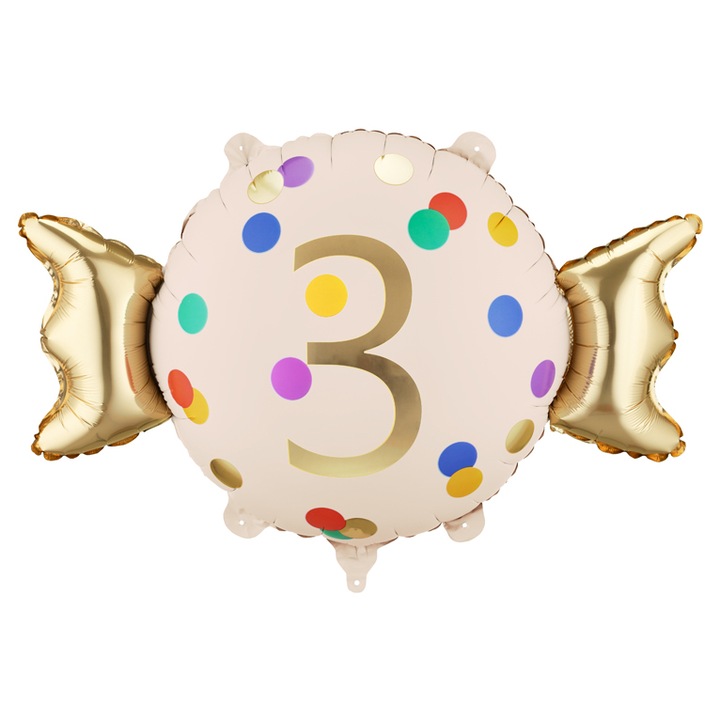 Balon folie Candy cifra 3, 61x37 cm, Auriu/Crem